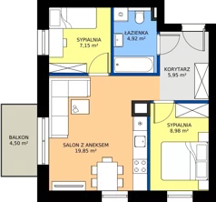 3 pokoje, mieszkanie 46,77 m², piętro 1, oferta nr 2.A.1.02, Murapol Osiedle Faktoria, Łódź, Polesie, Stare Polesie, al. 1 Maja
