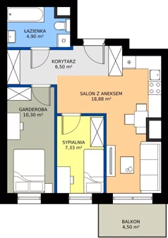2 pokoje, mieszkanie 47,94 m², piętro 4, oferta nr 2.B.4.02, Murapol Osiedle Faktoria, Łódź, Polesie, Stare Polesie, al. 1 Maja