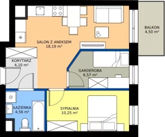 2 pokoje, mieszkanie 43,77 m², piętro 4, oferta nr 2.B.4.11, Murapol Osiedle Faktoria, Łódź, Polesie, Stare Polesie, al. 1 Maja