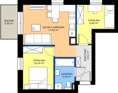 3 pokoje, mieszkanie 45,94 m², piętro 1, oferta nr 2.A.1.03, Murapol Osiedle Faktoria, Łódź, Polesie, Stare Polesie, al. 1 Maja