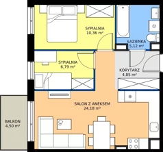 3 pokoje, mieszkanie 52,99 m², piętro 1, oferta nr 1.A.1.09, Murapol Osiedle Szafirove, Gliwice, Stare Gliwice, ul. Szafirowa