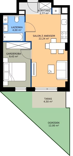 1 pokój, mieszkanie 39,45 m², parter, oferta nr 1.A.0.16, Murapol Osiedle Szafirove, Gliwice, Stare Gliwice, ul. Szafirowa