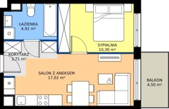 2 pokoje, mieszkanie 37,06 m², piętro 1, oferta nr 1.A.1.01, Murapol Osiedle Szafirove, Gliwice, Stare Gliwice, ul. Szafirowa