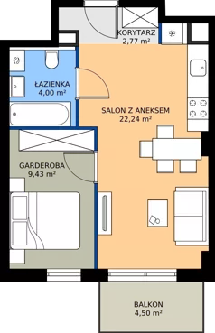 1 pokój, mieszkanie 39,45 m², piętro 1, oferta nr 1.A.1.16, Murapol Osiedle Szafirove, Gliwice, Stare Gliwice, ul. Szafirowa