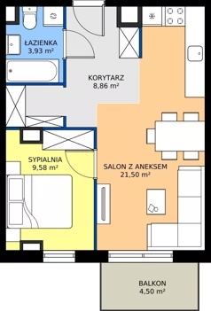 2 pokoje, mieszkanie 45,13 m², piętro 5, oferta nr 2.A.5.12, Murapol Osiedle Szafirove, Gliwice, Stare Gliwice, ul. Szafirowa