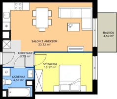 2 pokoje, mieszkanie 46,24 m², piętro 5, oferta nr 2.A.5.04, Murapol Osiedle Szafirove, Gliwice, Stare Gliwice, ul. Szafirowa