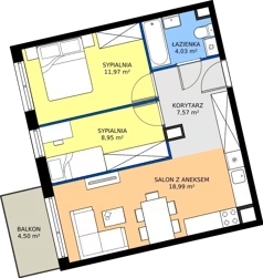 3 pokoje, mieszkanie 53,23 m², piętro 1, oferta nr 6.B.1.07, Murapol Osiedle Szafirove, Gliwice, Stare Gliwice, ul. Szafirowa