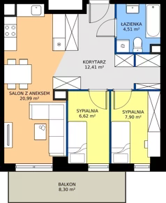 3 pokoje, mieszkanie 54,20 m², piętro 5, oferta nr 6.B.5.10, Murapol Osiedle Szafirove, Gliwice, Stare Gliwice, ul. Szafirowa