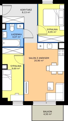 3 pokoje, mieszkanie 53,57 m², piętro 3, oferta nr 6.A.3.01, Murapol Osiedle Szafirove, Gliwice, Stare Gliwice, ul. Szafirowa