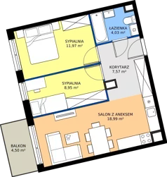 3 pokoje, mieszkanie 53,23 m², piętro 2, oferta nr 6.B.2.07, Murapol Osiedle Szafirove, Gliwice, Stare Gliwice, ul. Szafirowa