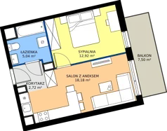 2 pokoje, mieszkanie 39,85 m², piętro 1, oferta nr 6.B.1.04, Murapol Osiedle Szafirove, Gliwice, Stare Gliwice, ul. Szafirowa