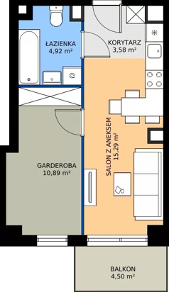 1 pokój, mieszkanie 35,68 m², piętro 2, oferta nr 6.A.2.03, Murapol Osiedle Szafirove, Gliwice, Stare Gliwice, ul. Szafirowa