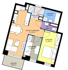 2 pokoje, mieszkanie 51,04 m², piętro 4, oferta nr 7.A.4.10, Murapol Osiedle Szafirove, Gliwice, Stare Gliwice, ul. Szafirowa