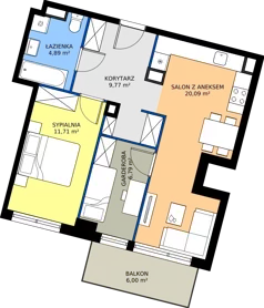2 pokoje, mieszkanie 55,65 m², piętro 2, oferta nr 7.A.2.09, Murapol Osiedle Szafirove, Gliwice, Stare Gliwice, ul. Szafirowa