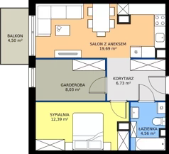 2 pokoje, mieszkanie 53,57 m², piętro 1, oferta nr 7.A.1.07, Murapol Osiedle Szafirove, Gliwice, Stare Gliwice, ul. Szafirowa