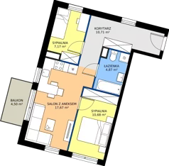 3 pokoje, mieszkanie 52,78 m², piętro 3, oferta nr 7.A.3.12, Murapol Osiedle Szafirove, Gliwice, Stare Gliwice, ul. Szafirowa