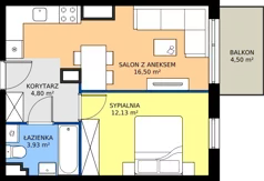 2 pokoje, mieszkanie 38,84 m², piętro 4, oferta nr 7.A.4.03, Murapol Osiedle Szafirove, Gliwice, Stare Gliwice, ul. Szafirowa
