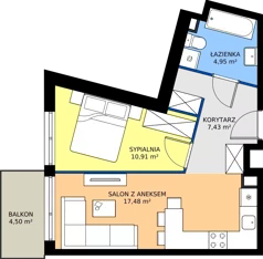 2 pokoje, mieszkanie 41,96 m², piętro 1, oferta nr 7.A.1.08, Murapol Osiedle Szafirove, Gliwice, Stare Gliwice, ul. Szafirowa