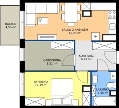 2 pokoje, mieszkanie 53,16 m², piętro 4, oferta nr 7.A.4.07, Murapol Osiedle Szafirove, Gliwice, Stare Gliwice, ul. Szafirowa