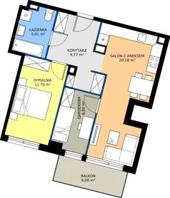 2 pokoje, mieszkanie 55,89 m², piętro 1, oferta nr 7.A.1.09, Murapol Osiedle Szafirove, Gliwice, Stare Gliwice, ul. Szafirowa