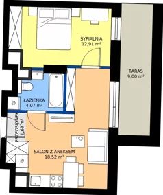 2 pokoje, mieszkanie 37,13 m², piętro 7, oferta nr 1.B.7.07, Murapol Forum, Łódź, Śródmieście, ul. Targowa