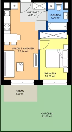 2 pokoje, mieszkanie 34,21 m², piętro 1, oferta nr 1.B.1.09, Murapol Forum, Łódź, Śródmieście, ul. Targowa
