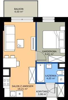 1 pokój, mieszkanie 35,73 m², piętro 1, oferta nr 2.B.1.11, Murapol Forum, Łódź, Śródmieście, ul. Targowa