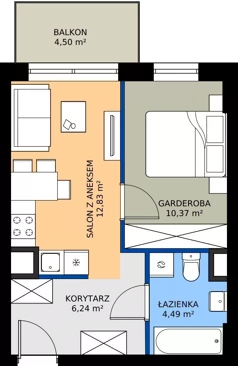 1 pokój, mieszkanie 33,93 m², piętro 1, oferta nr 2.A.1.02, Murapol Forum, Łódź, Śródmieście, ul. Targowa