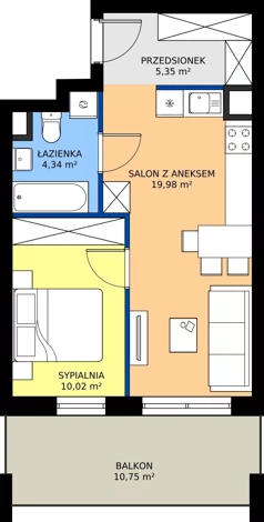 2 pokoje, mieszkanie 39,69 m², piętro 1, oferta nr 2.A.1.03, Murapol Forum, Łódź, Śródmieście, ul. Targowa