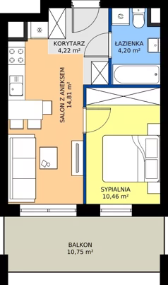 2 pokoje, mieszkanie 33,69 m², piętro 2, oferta nr 2.B.2.09, Murapol Forum, Łódź, Śródmieście, ul. Targowa