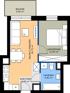 1 pokój, mieszkanie 35,65 m², piętro 1, oferta nr 2.A.1.10, Murapol Forum, Łódź, Śródmieście, ul. Targowa