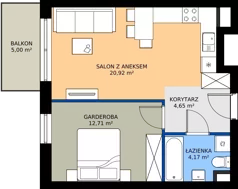 1 pokój, mieszkanie 42,45 m², piętro 1, oferta nr 2.B.1.01, Murapol Forum, Łódź, Śródmieście, ul. Targowa
