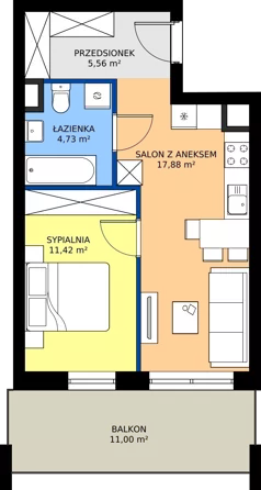2 pokoje, mieszkanie 39,59 m², piętro 1, oferta nr 2.B.1.10, Murapol Forum, Łódź, Śródmieście, ul. Targowa