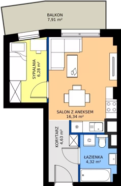 2 pokoje, mieszkanie 31,57 m², piętro 1, oferta nr 1.A.1.01, Murapol RiverSide, Wrocław, Szczepin, ul. Gnieźnieńska