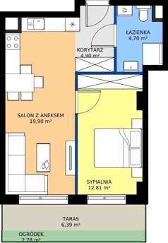 2 pokoje, mieszkanie 42,31 m², parter, oferta nr 1.A.0.04, Murapol RiverSide, Wrocław, Szczepin, ul. Gnieźnieńska