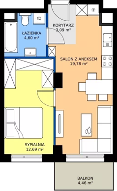 2 pokoje, mieszkanie 40,16 m², piętro 1, oferta nr 2.A.1.03, Murapol RiverSide, Wrocław, Szczepin, ul. Gnieźnieńska
