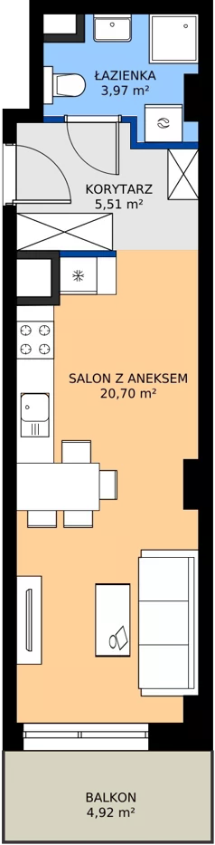 1 pokój, mieszkanie 30,18 m², piętro 1, oferta nr 2.A.1.02, Murapol RiverSide, Wrocław, Szczepin, ul. Gnieźnieńska
