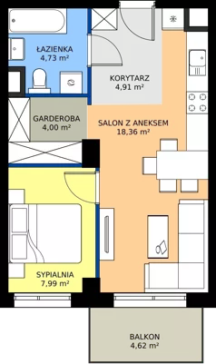 2 pokoje, mieszkanie 39,99 m², piętro 1, oferta nr 2.A.1.05, Murapol RiverSide, Wrocław, Szczepin, ul. Gnieźnieńska