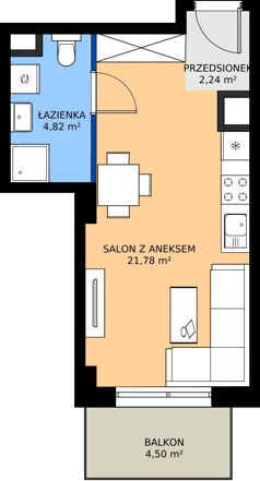 1 pokój, mieszkanie 28,84 m², piętro 1, oferta nr 2.A.1.06, Murapol RiverSide, Wrocław, Szczepin, ul. Gnieźnieńska