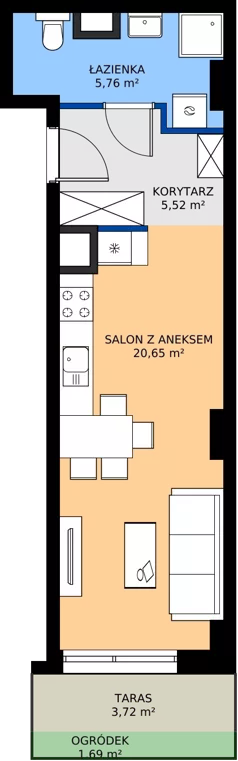 1 pokój, mieszkanie 30,18 m², piętro 1, oferta nr 2.A.1.02, Murapol RiverSide, Wrocław, Szczepin, ul. Gnieźnieńska