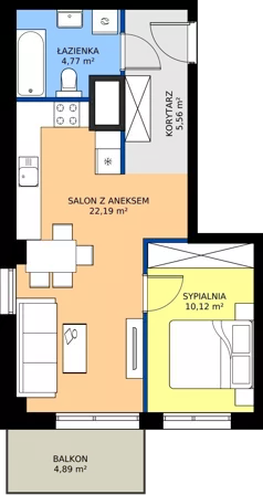 2 pokoje, mieszkanie 42,64 m², piętro 7, oferta nr 2.A.7.07, Murapol RiverSide, Wrocław, Szczepin, ul. Gnieźnieńska