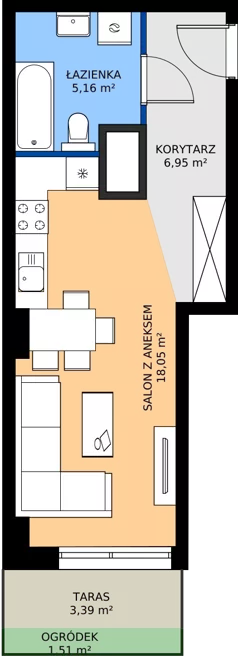 1 pokój, mieszkanie 30,16 m², parter, oferta nr 3.A.0.09, Murapol RiverSide, Wrocław, Szczepin, ul. Gnieźnieńska
