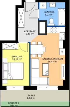 2 pokoje, mieszkanie 38,09 m², parter, oferta nr 3.A.0.04, Murapol RiverSide, Wrocław, Szczepin, ul. Gnieźnieńska