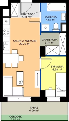 2 pokoje, mieszkanie 38,01 m², parter, oferta nr 3.A.0.07, Murapol RiverSide, Wrocław, Szczepin, ul. Gnieźnieńska