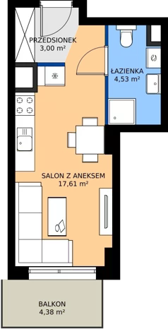 1 pokój, mieszkanie 25,14 m², piętro 1, oferta nr 3.A.1.04, Murapol RiverSide, Wrocław, Szczepin, ul. Gnieźnieńska