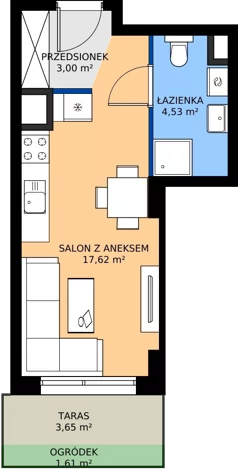 1 pokój, mieszkanie 25,19 m², parter, oferta nr 3.A.0.05, Murapol RiverSide, Wrocław, Szczepin, ul. Gnieźnieńska