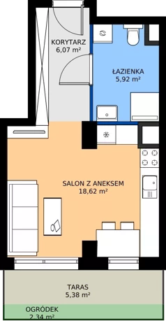 1 pokój, mieszkanie 30,61 m², parter, oferta nr 3.A.0.08, Murapol RiverSide, Wrocław, Szczepin, ul. Gnieźnieńska