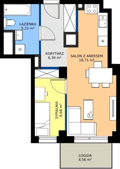2 pokoje, mieszkanie 36,76 m², piętro 9, oferta nr 3.A.9.04, Murapol RiverSide, Wrocław, Szczepin, ul. Gnieźnieńska
