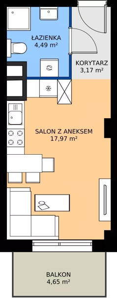 1 pokój, mieszkanie 25,63 m², piętro 7, oferta nr 3.A.7.05, Murapol RiverSide, Wrocław, Szczepin, ul. Gnieźnieńska