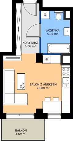 1 pokój, mieszkanie 30,78 m², piętro 7, oferta nr 3.A.7.07, Murapol RiverSide, Wrocław, Szczepin, ul. Gnieźnieńska